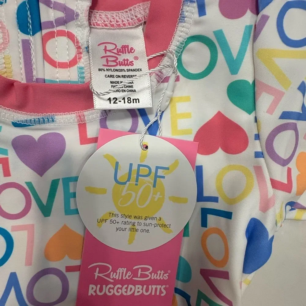 Ruffle Butts Multicolor Love Print Swimsuit